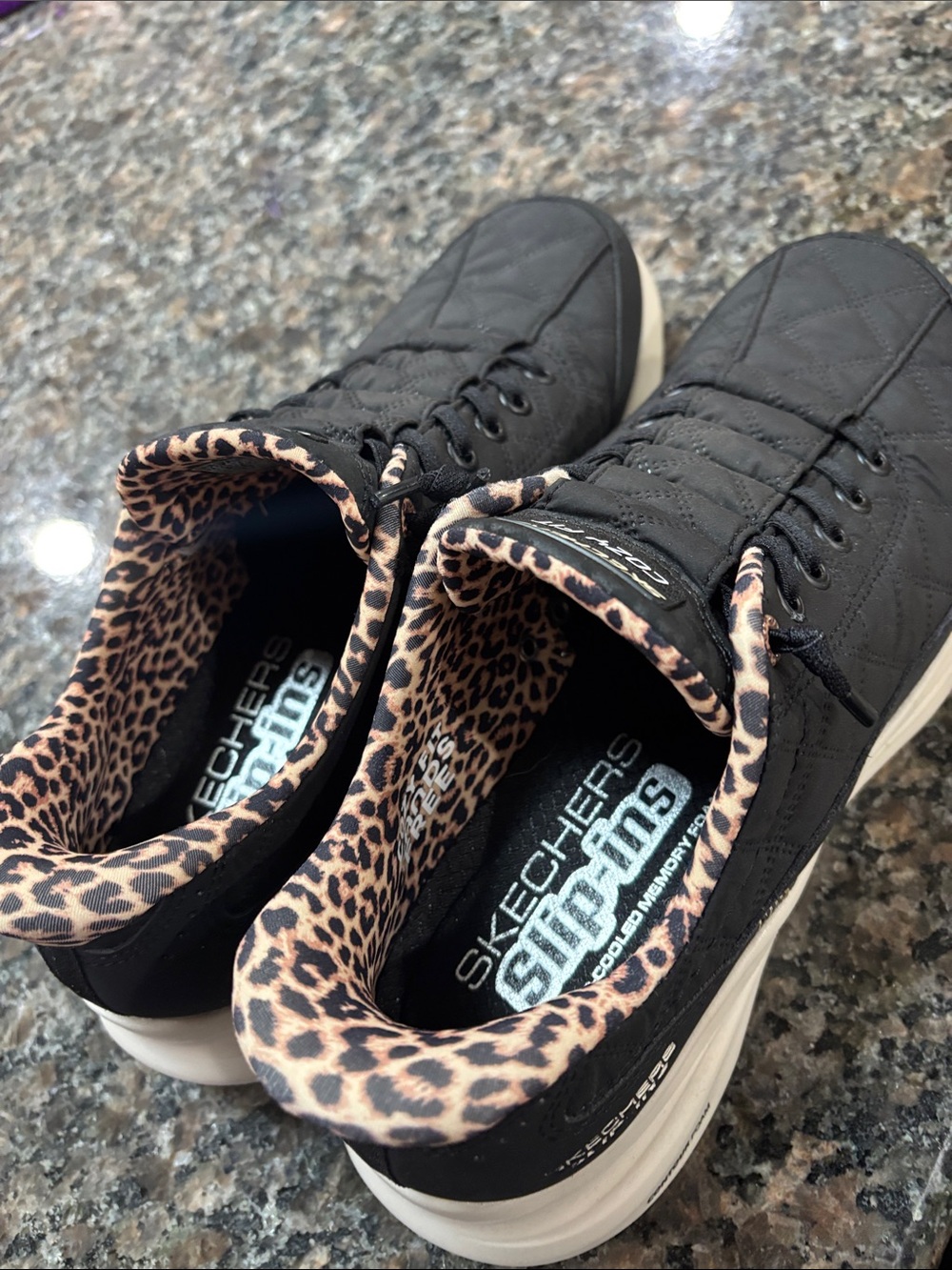Skechers Women's Black Sneakers with Leopard-Print Collar